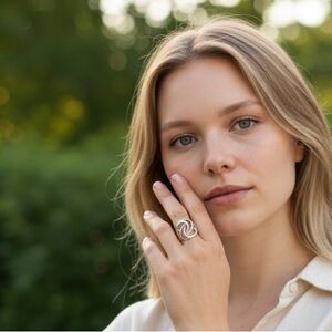 Artistic Interlocking Loops‎ Statement Ring Silver Tone Unique Design